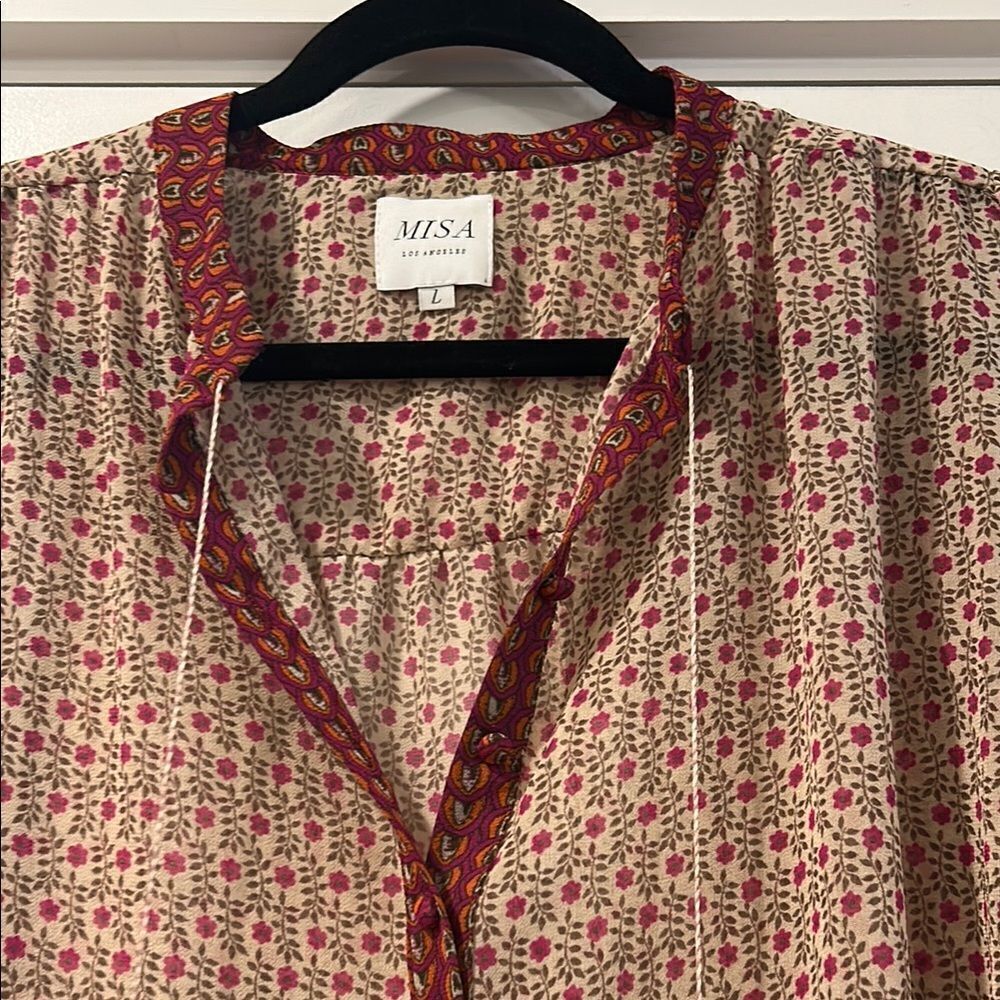 Misa Los Angeles Pink and Cream Floral Blouse, Size Large - Picture 5 of 12